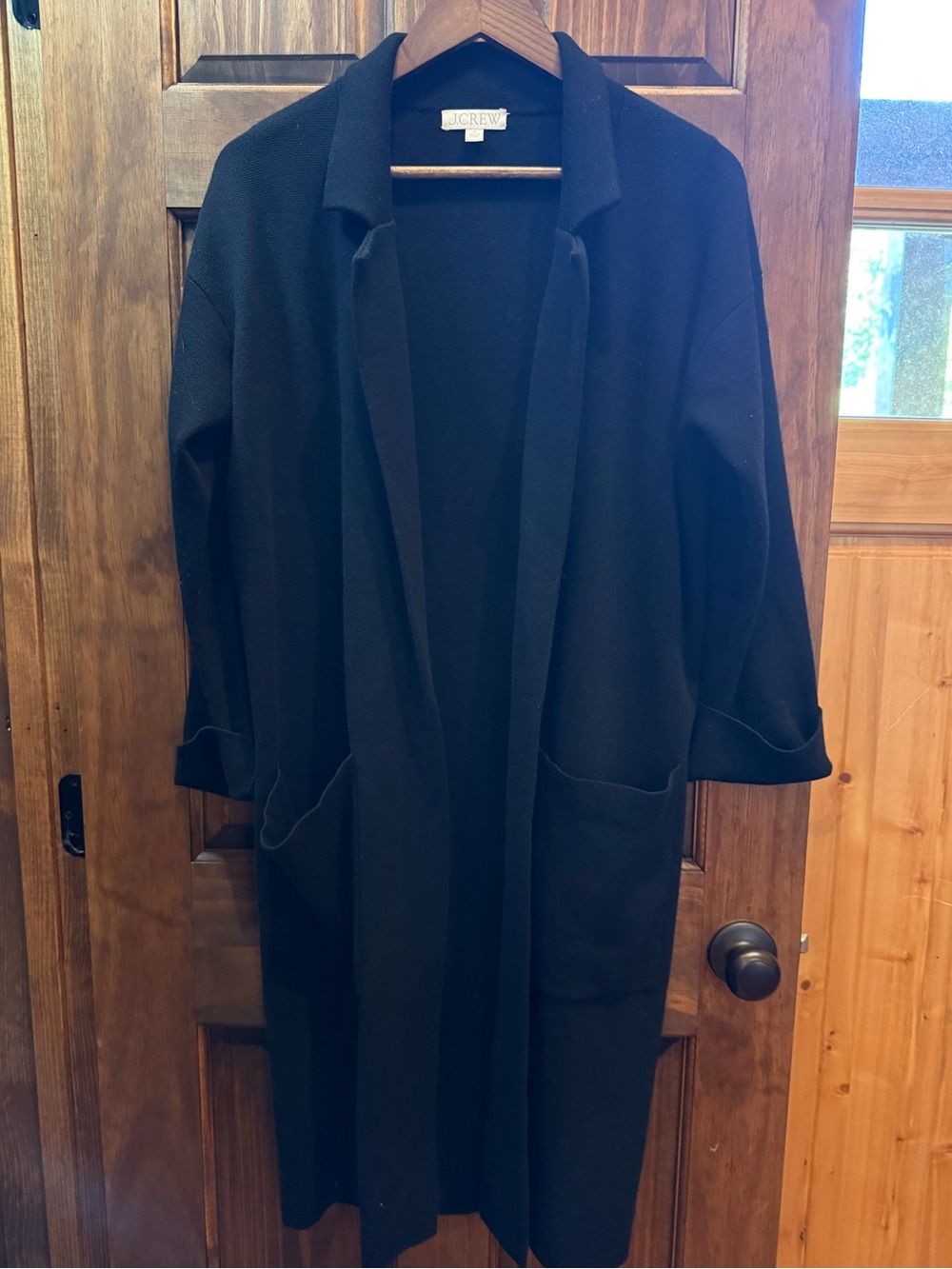 J. Crew Long Black Open-Front Trench-Style Coat